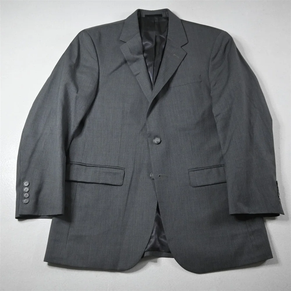 Kenneth Cole 38S 32x30 Gray Striped 100% Wool Mens Jacket Pants Suit - Picture 2 of 12